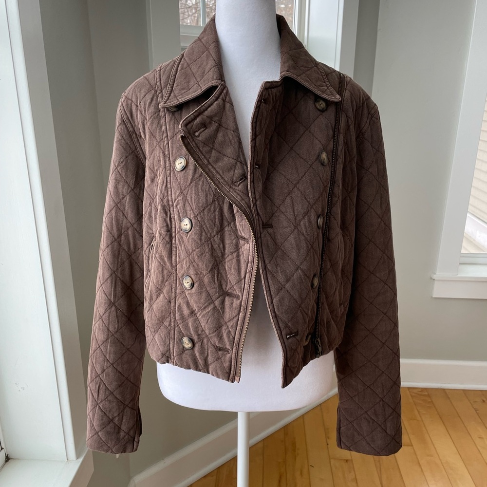 August Silk Sport Brown Quilted Cropped Jacket Silk Size 4